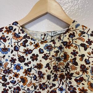 Zara Cream/ Floral Quilted Boxy Crop Top